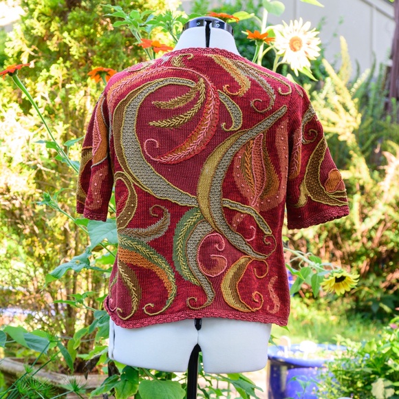 Peruvian Connection Sh-sl Pima Cotton Handknit and Embroid'd Kaffe Fassett Vinta - Picture 2 of 4